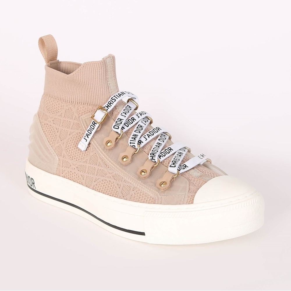 Dior Beige Knit High-Top Sneakers
